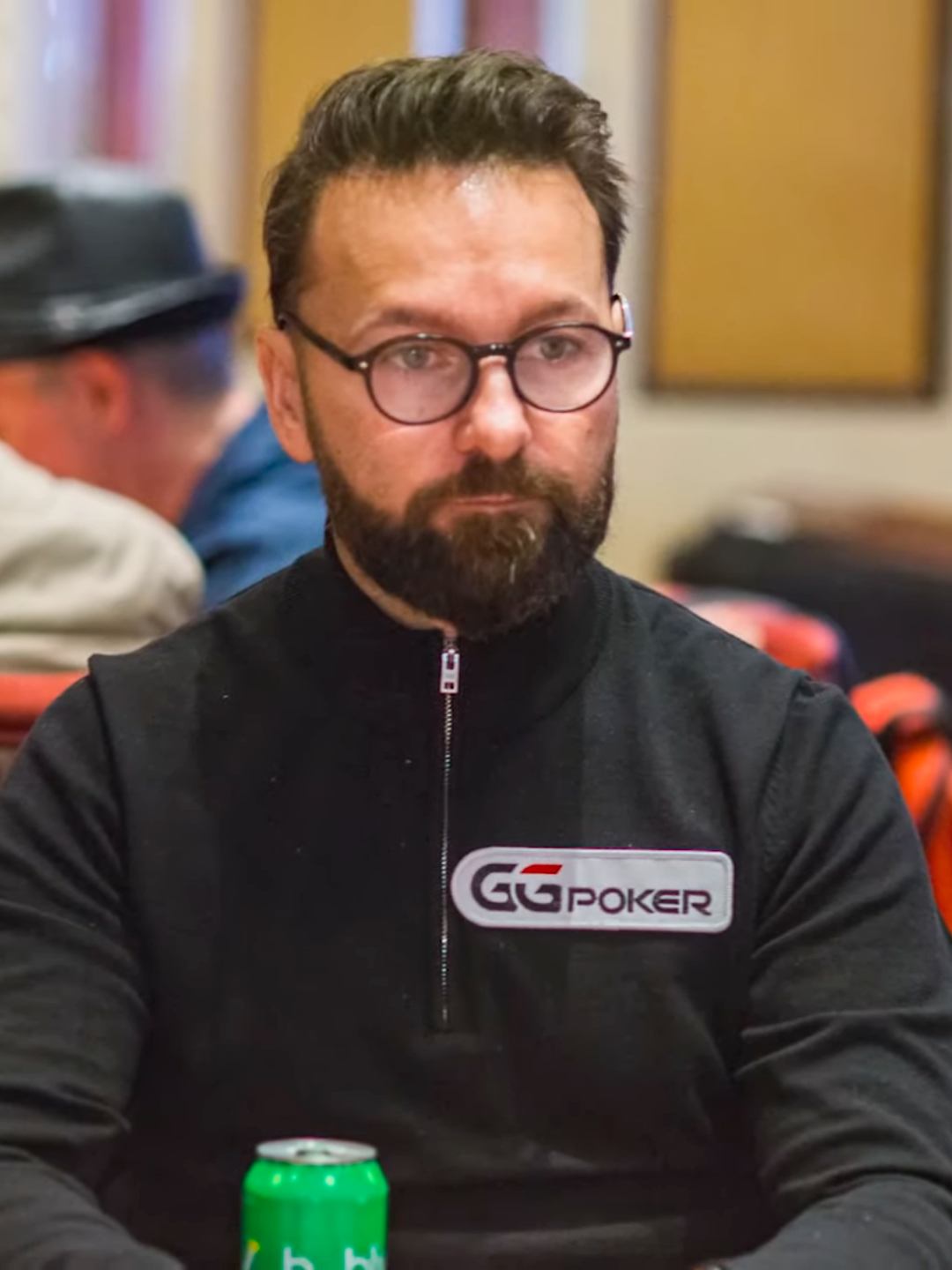 Daniel Negreanu at the felt, mid-hand, during a televised poker event