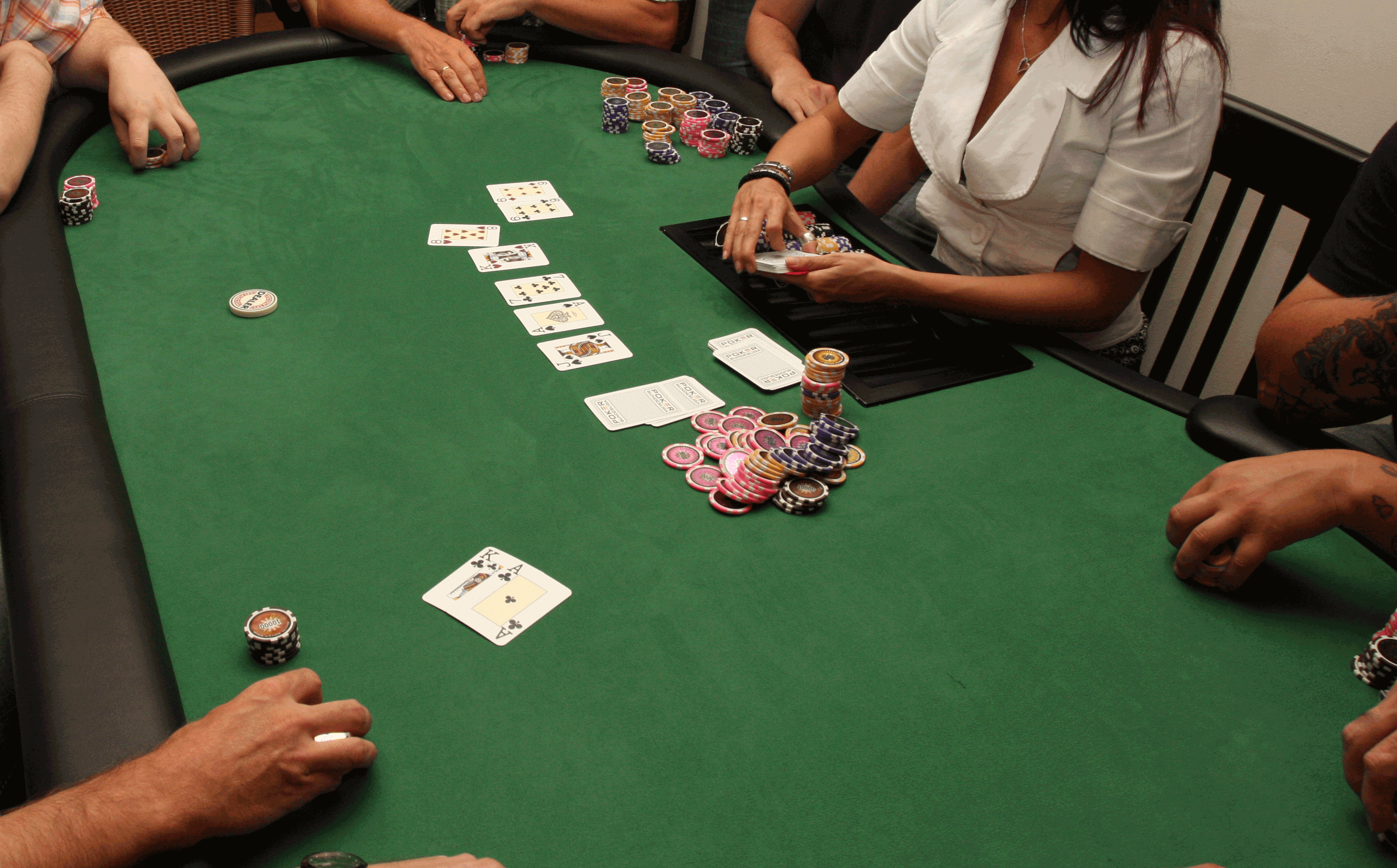 Poker table with cards and chips