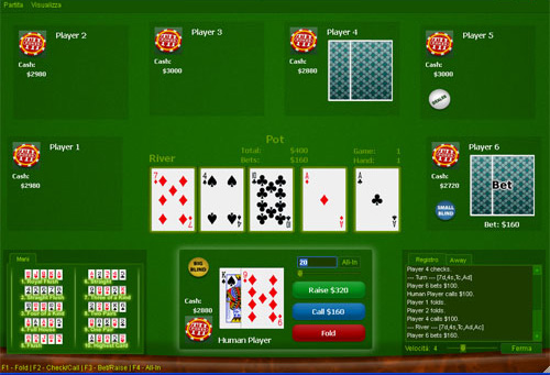 Online poker table interface on a computer screen