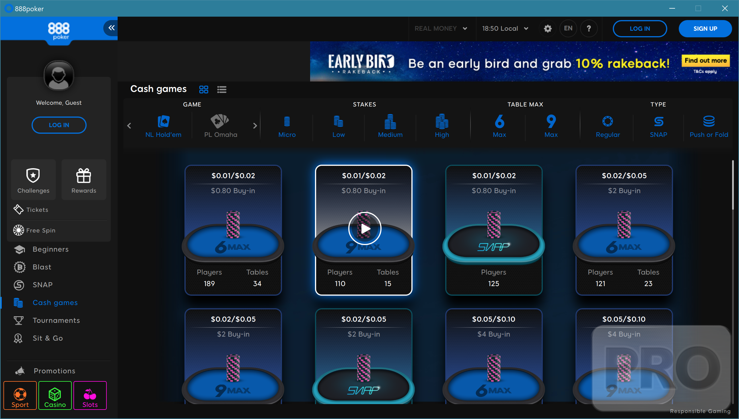 888poker new lobby cash games section screenshot