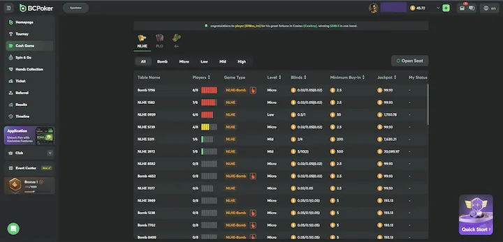 BCPoker lobby screenshot