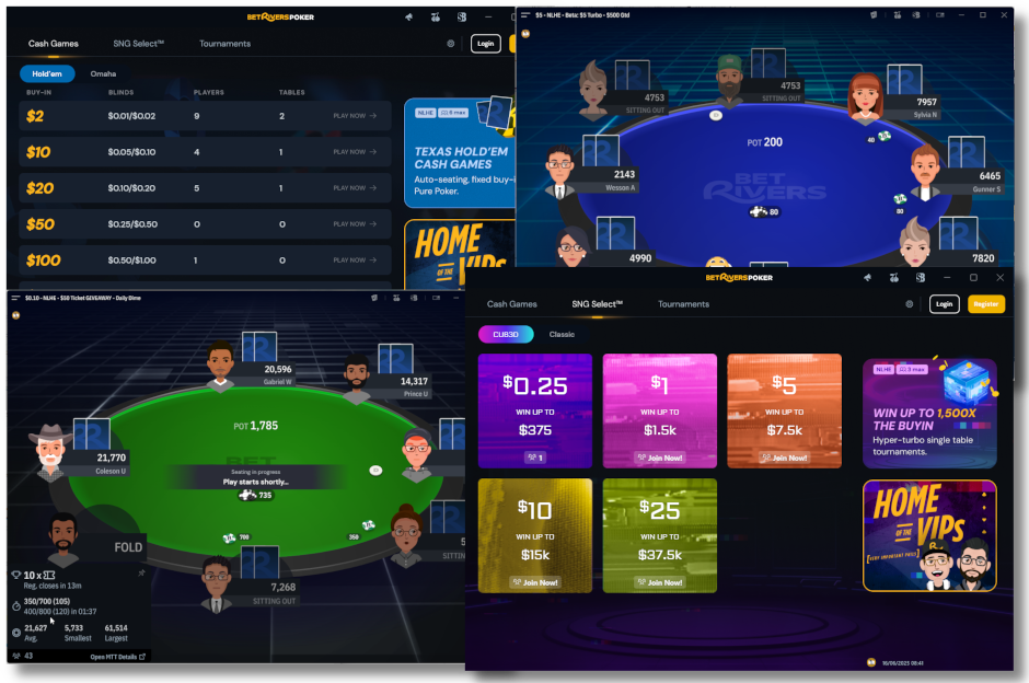 BetRivers Poker lobby and tables screenshot