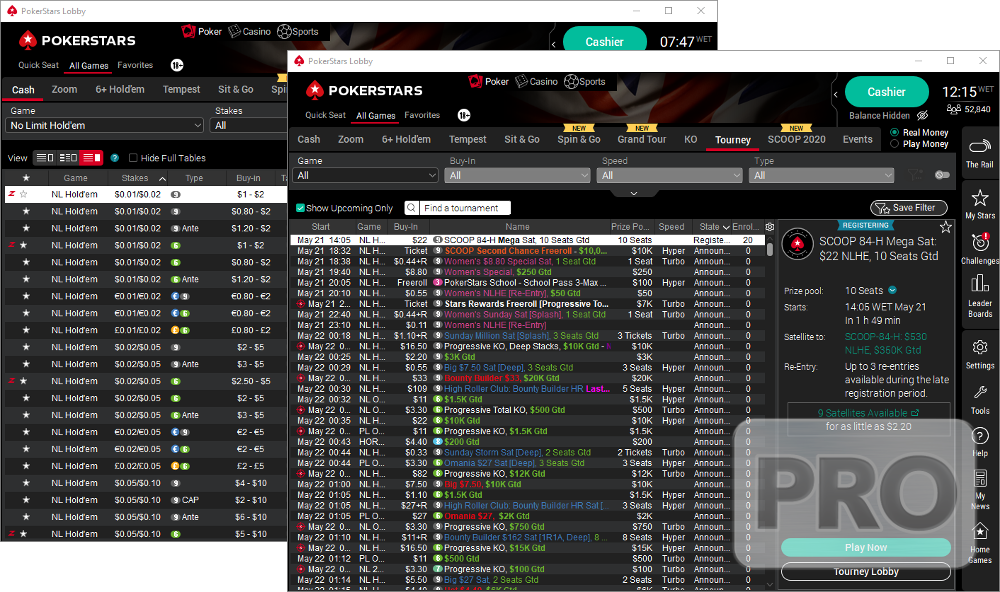 PokerStars dark mode lobby screenshot