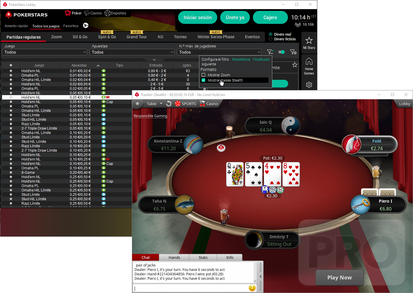 PokerStars lobby and tables screenshot