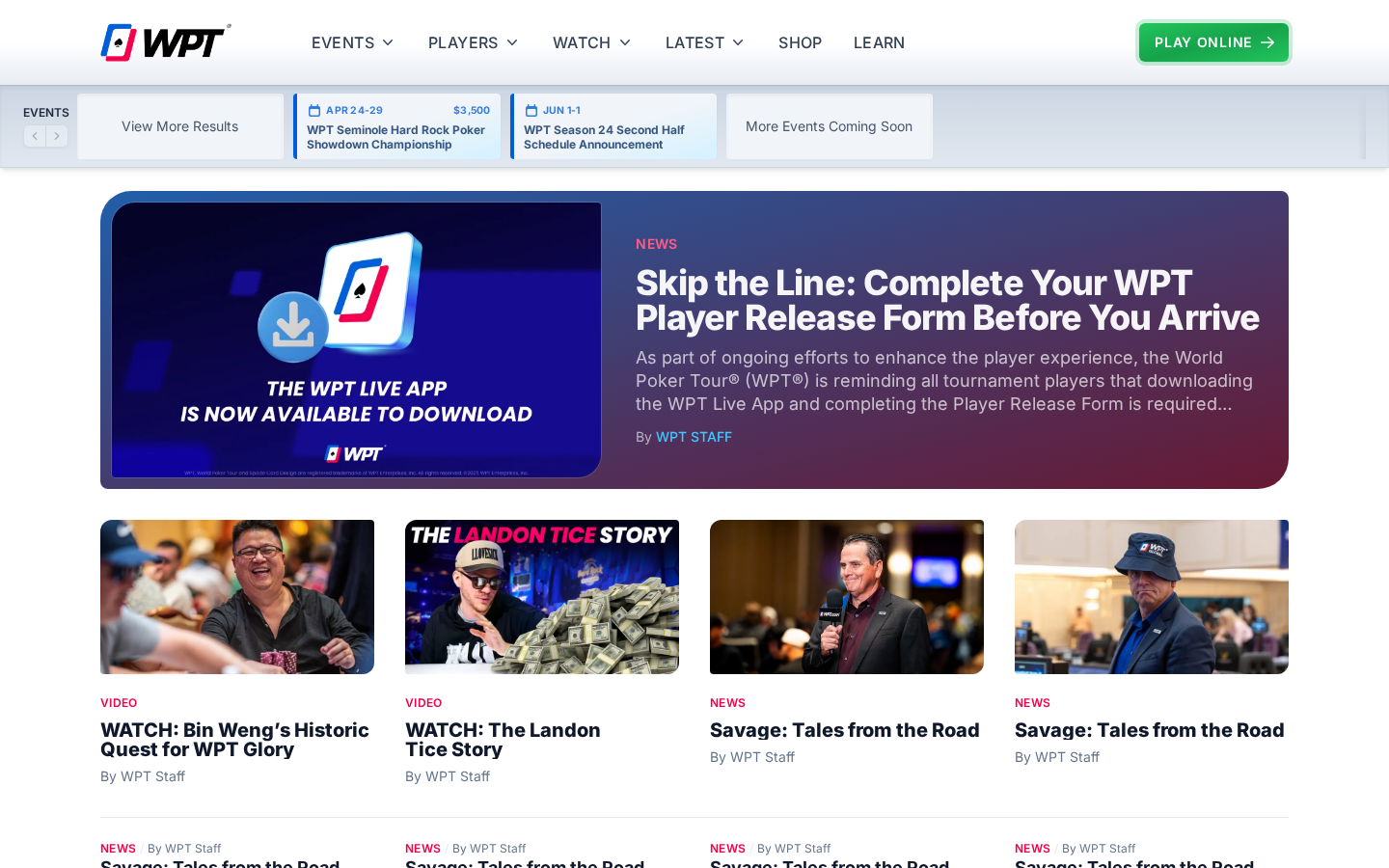 World Poker Tour poker site screenshot